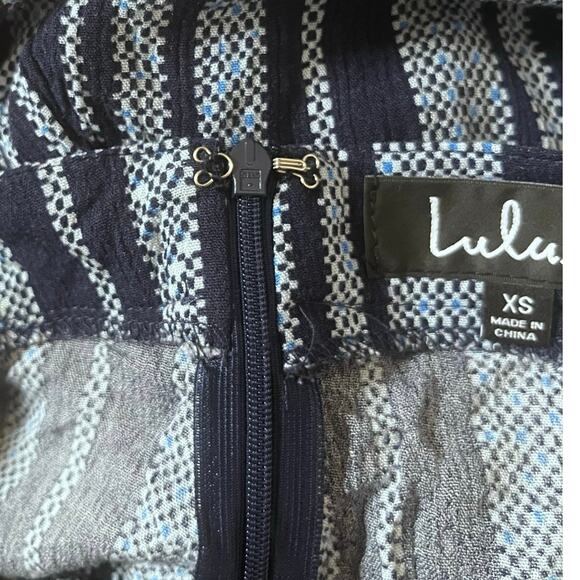 Lulus Suncrest Navy Blue Striped Backless Wide-Leg Jumpsuit Size XS Front Slit - Picture 14 of 15